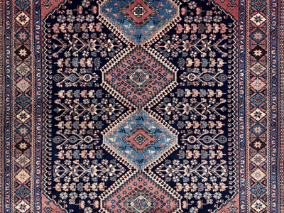 Detail of a All wool Qashqai Rug, Circa 1945, Navy Blue